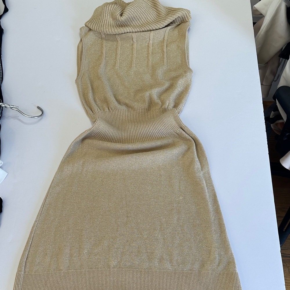 Karen Zambos Shimmering Gold Knit Dress